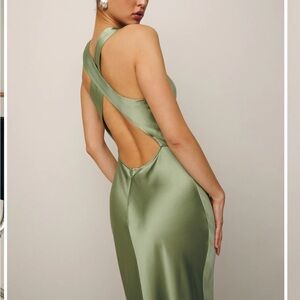 Reformation Cassette Silk Dress in Artichoke